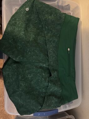 lululemon athletica Forest Green Athletic Shorts with Marbled Print